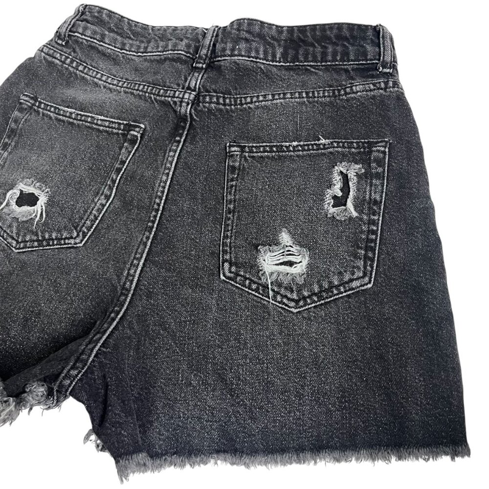 Zara Black distressed high rise denim button fly shorts - Picture 12 of 12